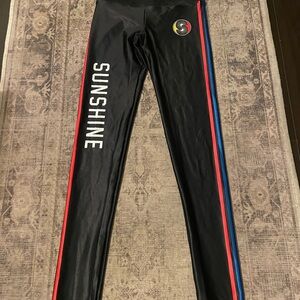 Goldsheep Black Leggings with Red and Blue Stripes